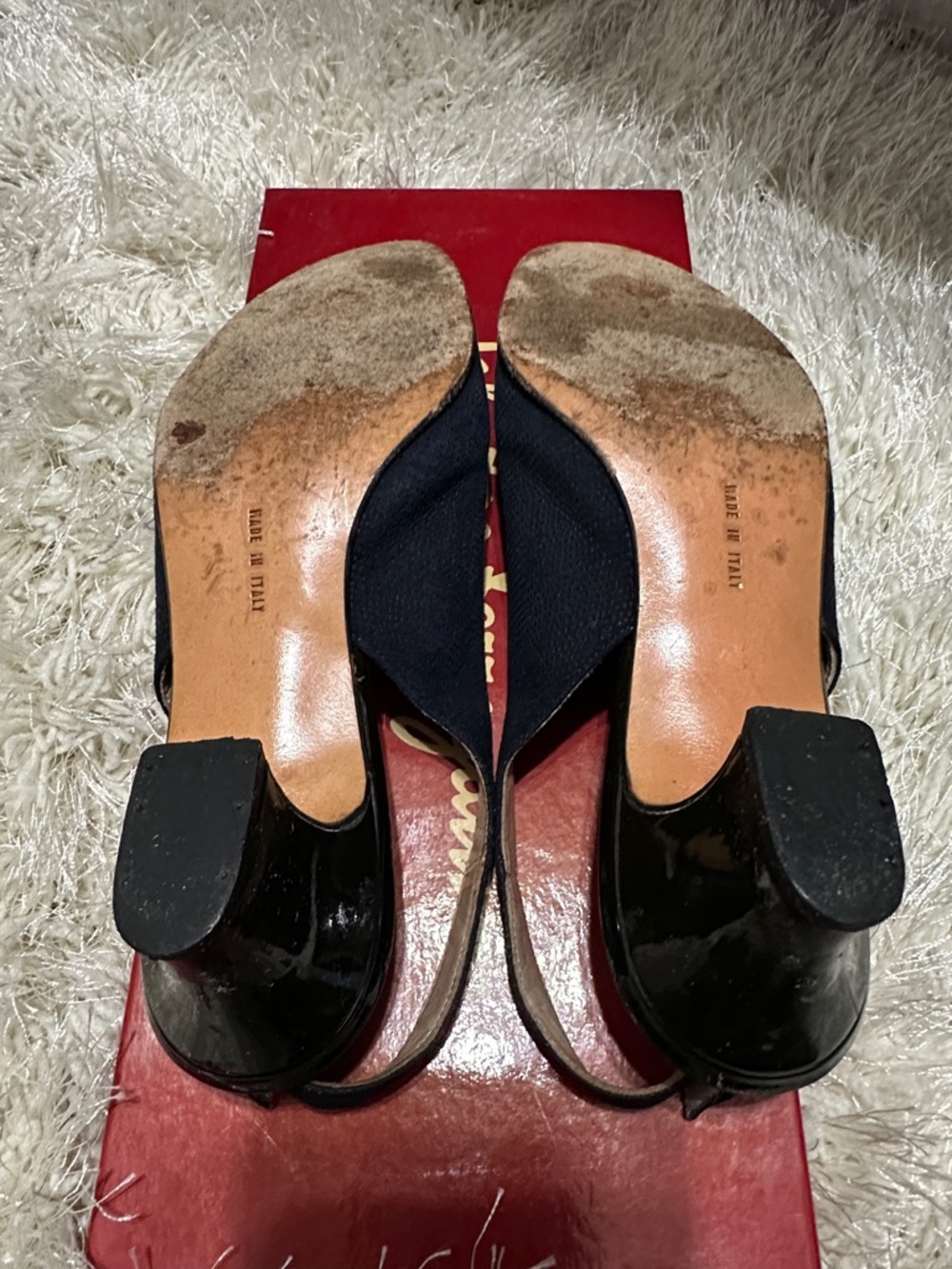 Salvatore Ferragamo Blue Slingback Pumps With Black Patent Cap Toe - Picture 7 of 7
